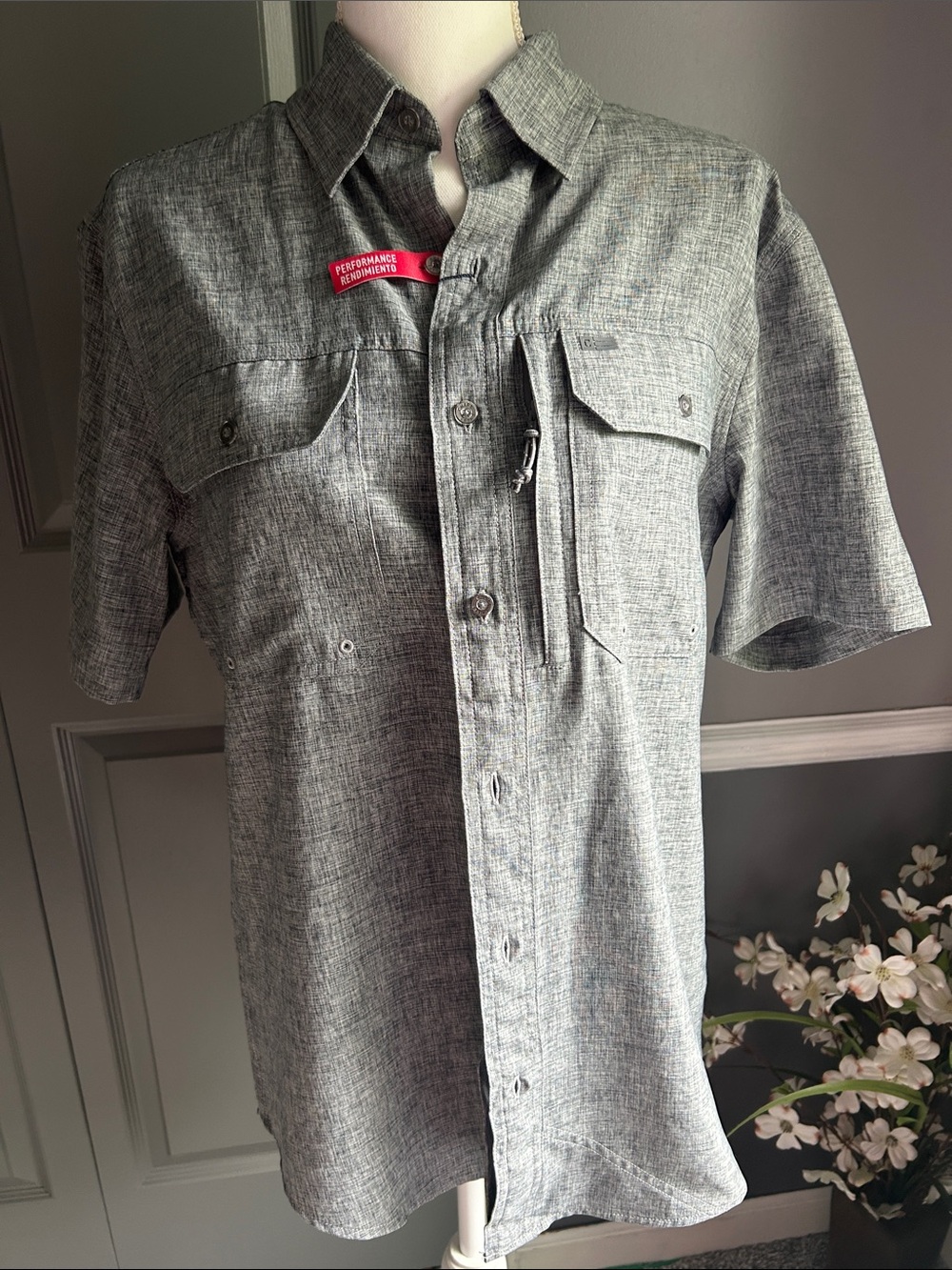 Chaps Gray Short-Sleeve Casual Button-Down Shirt